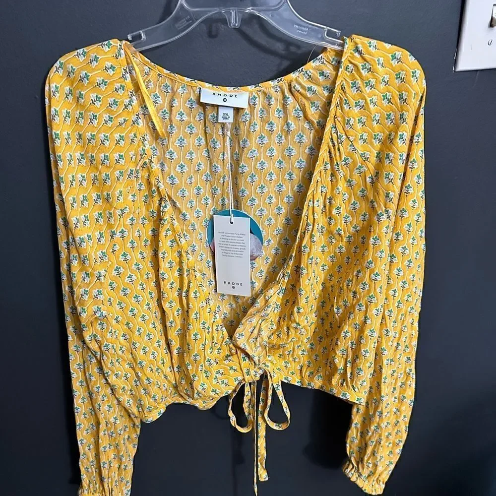 Rhode By Target Women's Dainty Lotus Print Wrap Top Yellow/Turquoise Size XXL